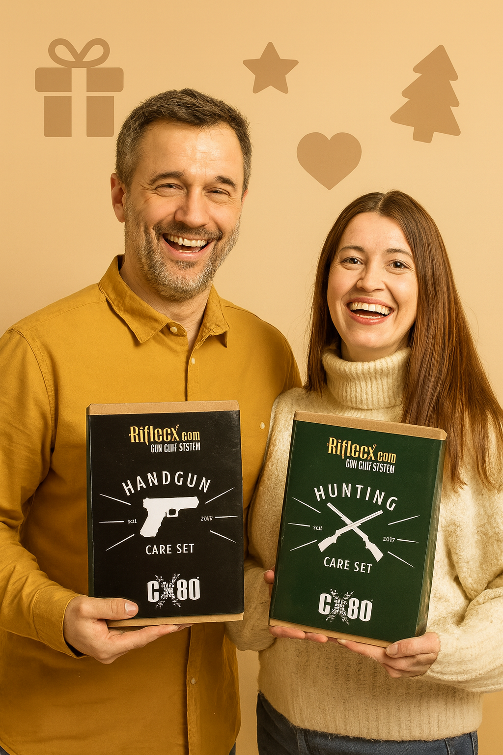 happy couple receiving riflecx cleaning kit gift perfect for shooters and hunters